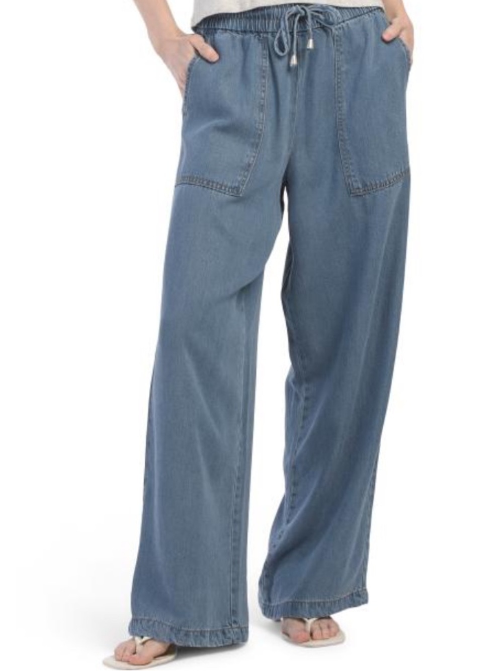 Oat New York Medium Wash Drawstring Wide Leg Pants